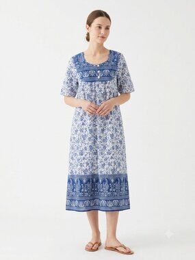 Sawyer Creek Patio House Dress Blue White Peasant Boho Festival Lounge Casual M